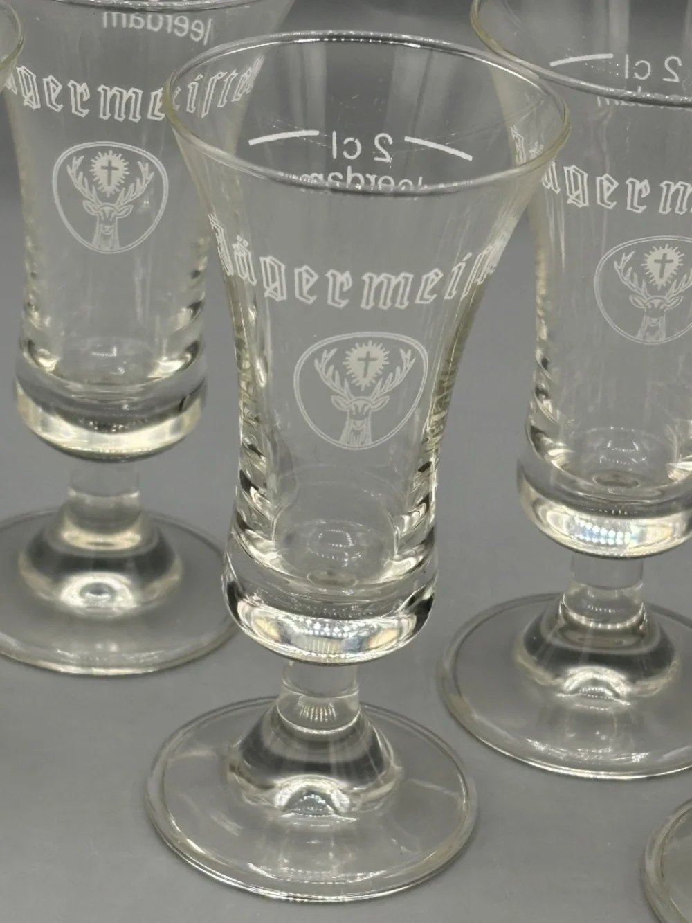 Set of 8 Jagermeister footed cordial glasses (shot glasses) Germany